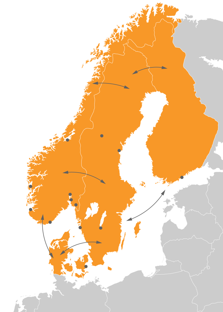 Map transport and freight in the Nordic countries